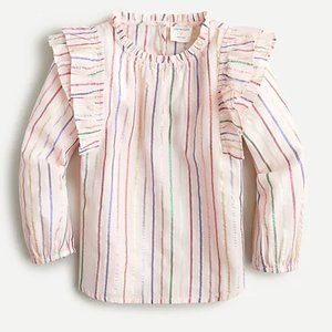 Girls' ruffle-trim shine stripe top